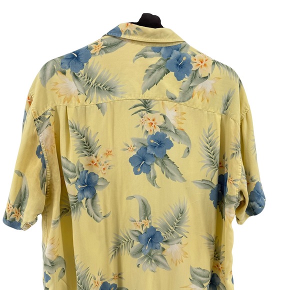 Nautica Mens XXL Pre-Owned Yellow Hawaiian Tropical Floral 100% Silk SS Shirt - Picture 8 of 11